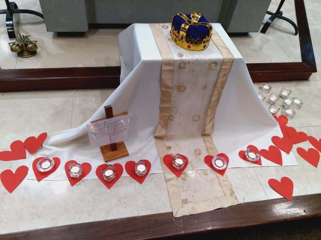 Photo of altar at Christ the King church for celebration of the Feast of Christ the King, 2023.