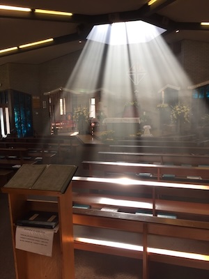 Sun rays at Christ the King R.C. church, Llanishen.