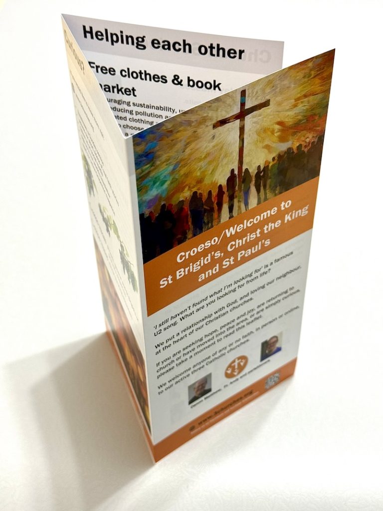 3 Churches Community Outreach leaflet (vertical folded view)